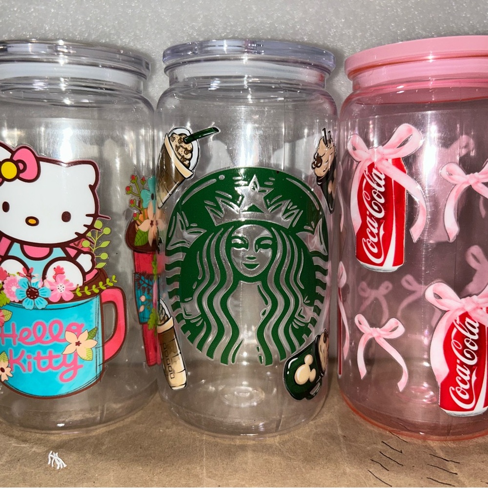 Set of Branded Clear Plastic Tumblers